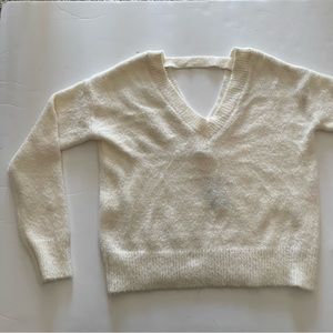 Jessica Simpson White V-neck Fleece Knot Sweater
